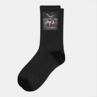 Raccoon Drinking Iced Coffee Funny Animal Meme Socks