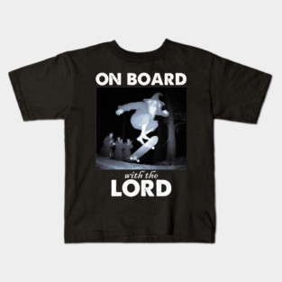 On Board With The Lord Funny Skate Wizard Skateboarding Kids T-Shirt