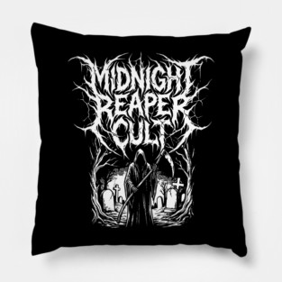 Midnight Reaper Death Metal Logo Design Pillow