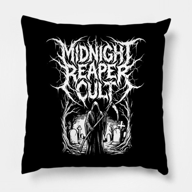 Midnight Reaper Death Metal Logo Design Pillow by Designed By Marty