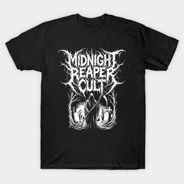 Midnight Reaper Death Metal Logo Design T-Shirt by Designed By Marty