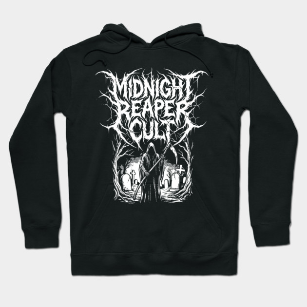 Midnight Reaper Death Metal Logo Design Hoodie by Designed By Marty