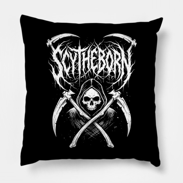 Scytheborn – Grim Reaper Death Metal Design Pillow by Designed By Marty
