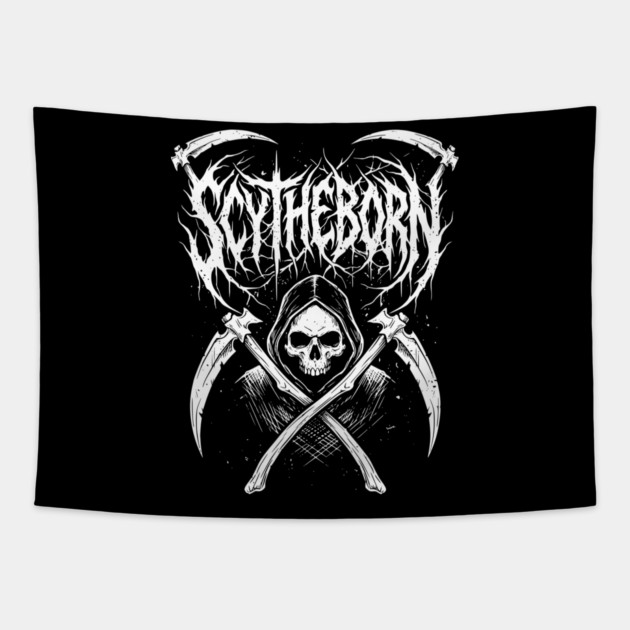 Scytheborn – Grim Reaper Death Metal Design Tapestry by Designed By Marty