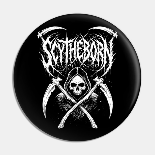 Scytheborn – Grim Reaper Death Metal Design Pin by Designed By Marty
