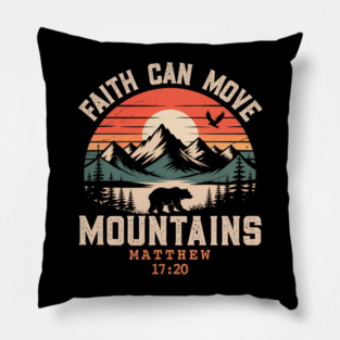 Faith Can Move Mountains Retro Sunset Bible Verse Christian Pillow