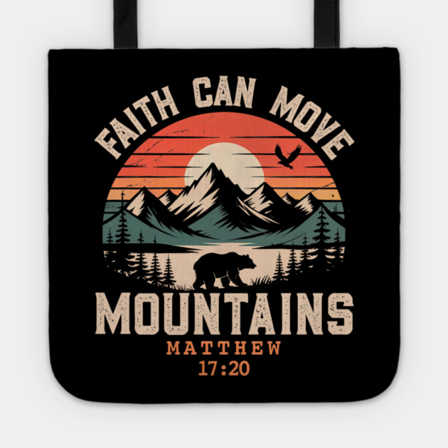 Faith Can Move Mountains Retro Sunset Bible Verse Christian Tote by yangho