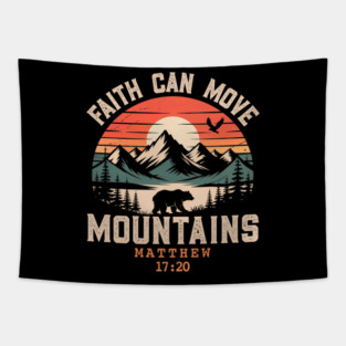 Faith Can Move Mountains Retro Sunset Bible Verse Christian Tapestry