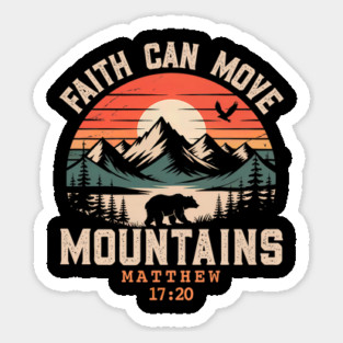 Faith Can Move Mountains Retro Sunset Bible Verse Christian Sticker