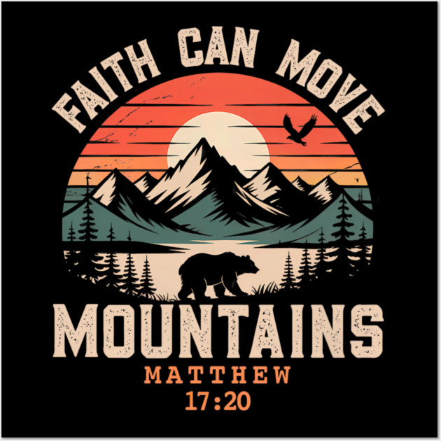 Faith Can Move Mountains Retro Sunset Bible Verse Christian Wall Art by yangho