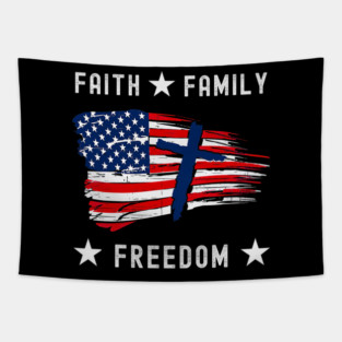 Faith Family Freedom America Patriotic Christian Tapestry