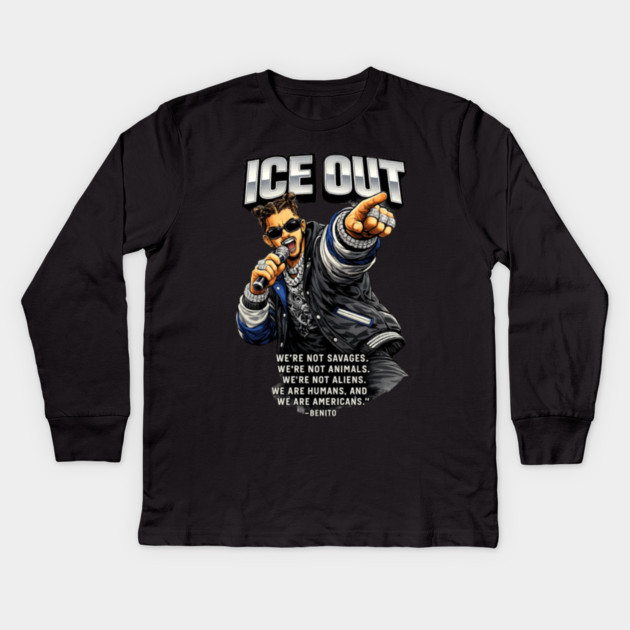 4 Ice Out Bad Bunny Protest Minneapolis Kids Long Sleeve T-Shirt by Donald's Store 2