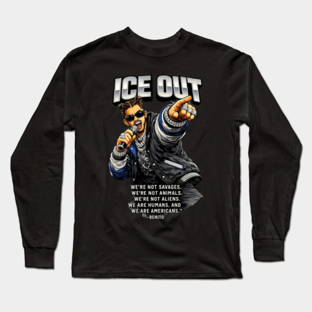 4 Ice Out Bad Bunny Protest Minneapolis Long Sleeve T-Shirt by Donald's Store 2