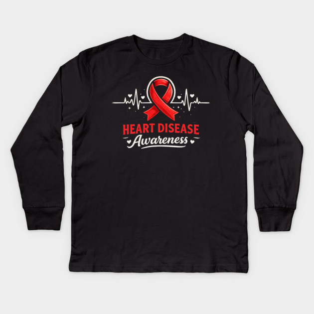 Heart Disease Awareness Heart Health Supporter Cardiovascular Warrior Advocate Kids Long Sleeve T-Shirt by ArtistTee ⭐⭐⭐⭐⭐
