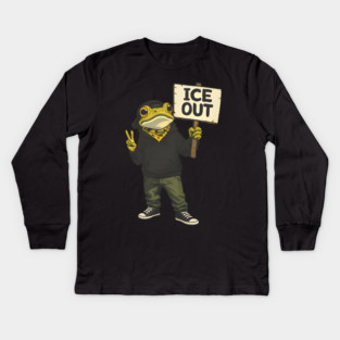 ICE OUT Frog Bad Portland Bunny Protest Kids Long Sleeve T-Shirt