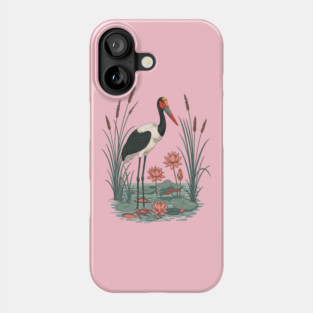 Saddle-Billed Stork Wetland Botanical Art Phone Case