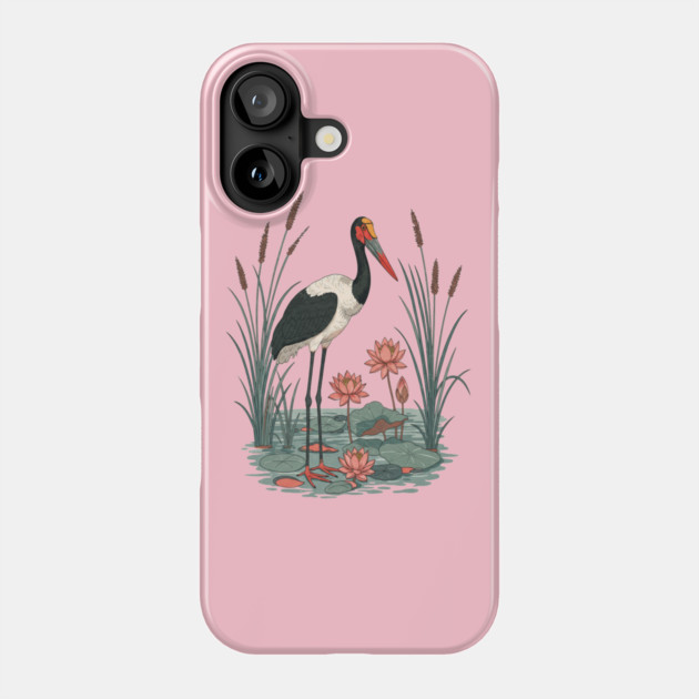 Saddle-Billed Stork Wetland Botanical Art Phone Case by BirdsnStuff