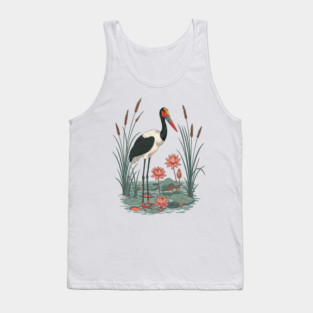 Saddle-Billed Stork Wetland Botanical Art Tank Top