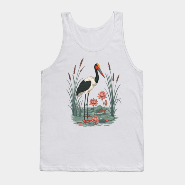 Saddle-Billed Stork Wetland Botanical Art Tank Top by BirdsnStuff