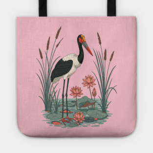 Saddle-Billed Stork Wetland Botanical Art Tote