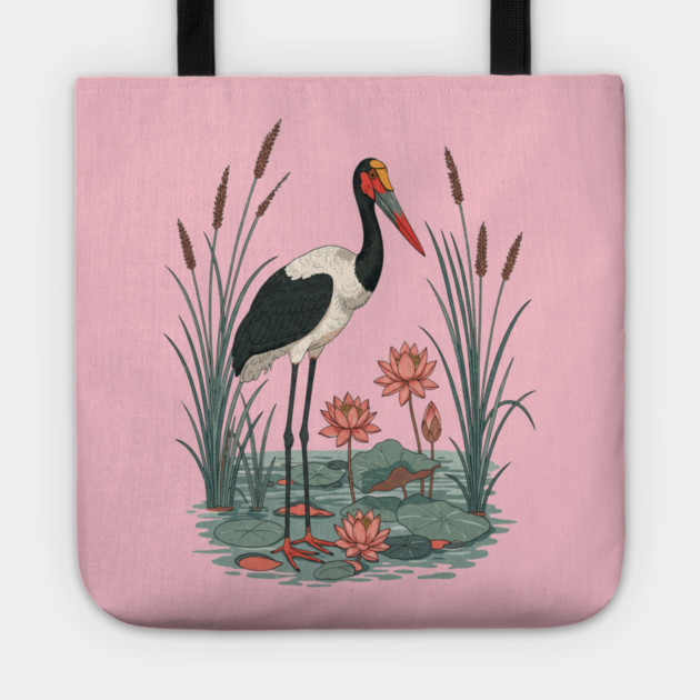 Saddle-Billed Stork Wetland Botanical Art Tote by BirdsnStuff