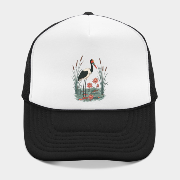 Saddle-Billed Stork Wetland Botanical Art by BirdsnStuff