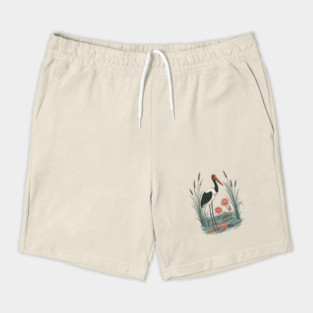 Saddle-Billed Stork Wetland Botanical Art Shorts