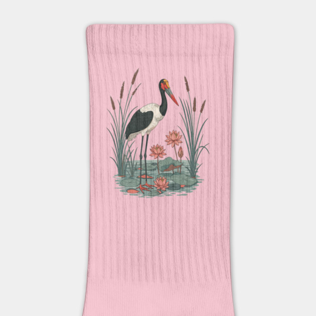 Saddle-Billed Stork Wetland Botanical Art by BirdsnStuff