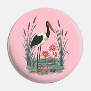 Saddle-Billed Stork Wetland Botanical Art Pin