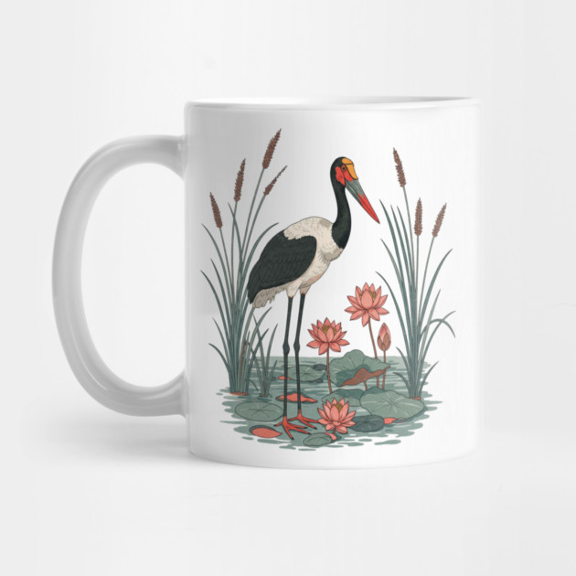 Saddle-Billed Stork Wetland Botanical Art by BirdsnStuff