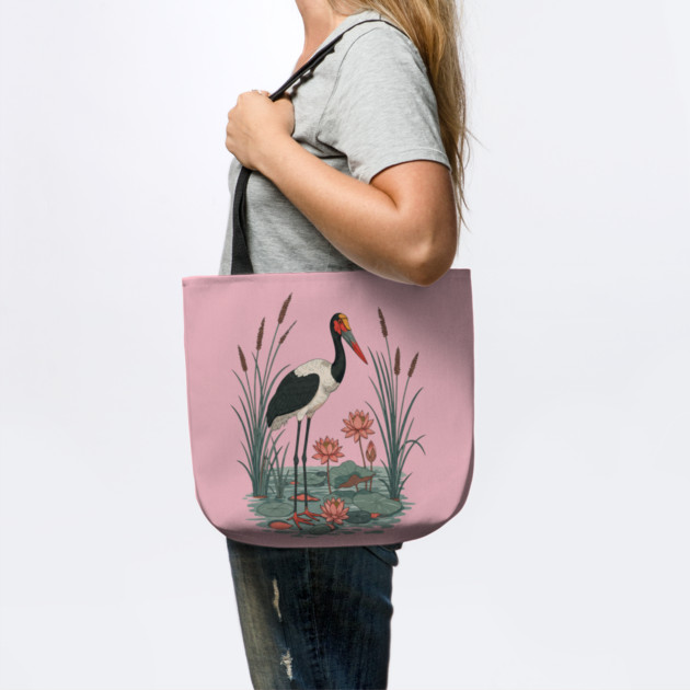 Saddle-Billed Stork Wetland Botanical Art by BirdsnStuff