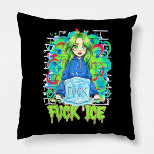 Billie Eilish Fck Ice out now cartoon Pillow