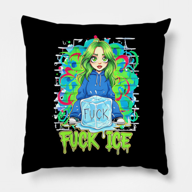 Billie Eilish Fck Ice out now cartoon Pillow by Donald's Store 2
