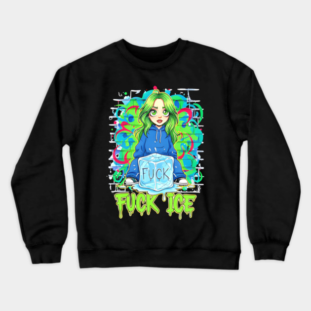 Billie Eilish Fck Ice out now cartoon Crewneck Sweatshirt by Donald's Store 2
