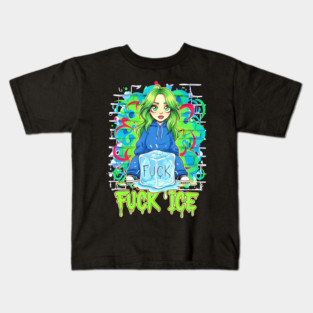 Billie Eilish Fck Ice out now cartoon Kids T-Shirt