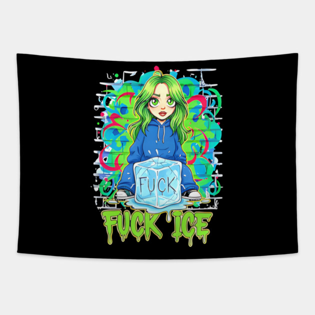 Billie Eilish Fck Ice out now cartoon Tapestry by Donald's Store 2