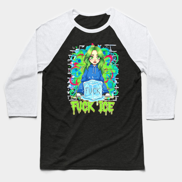 Billie Eilish Fck Ice out now cartoon Baseball T-Shirt by Donald's Store 2