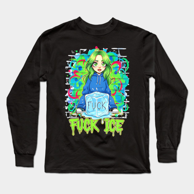 Billie Eilish Fck Ice out now cartoon Long Sleeve T-Shirt by Donald's Store 2