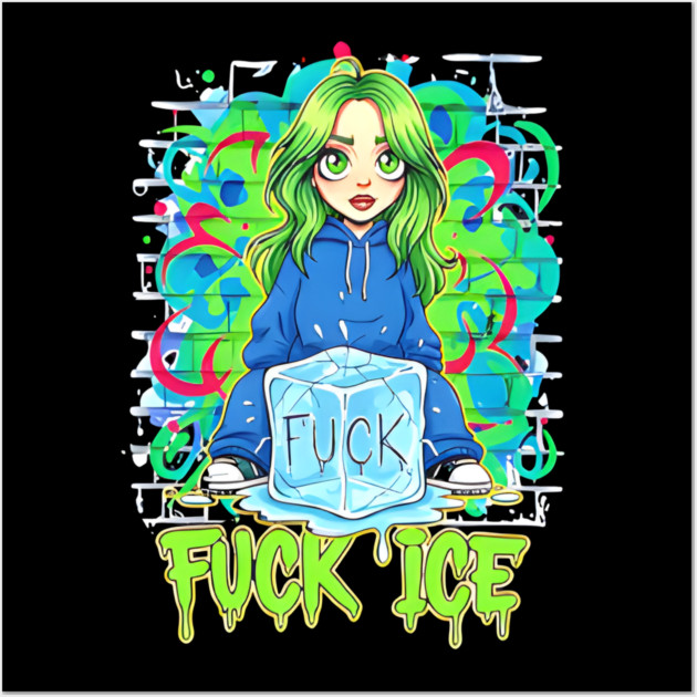 Billie Eilish Fck Ice out now cartoon Wall Art by Donald's Store 2