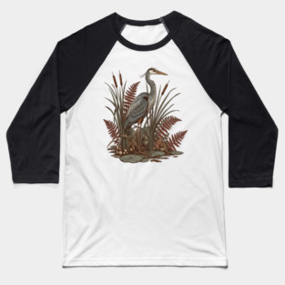 Great Blue Heron Marshland Scene Baseball T-Shirt