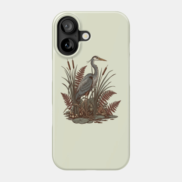 Great Blue Heron Marshland Scene Phone Case by BirdsnStuff