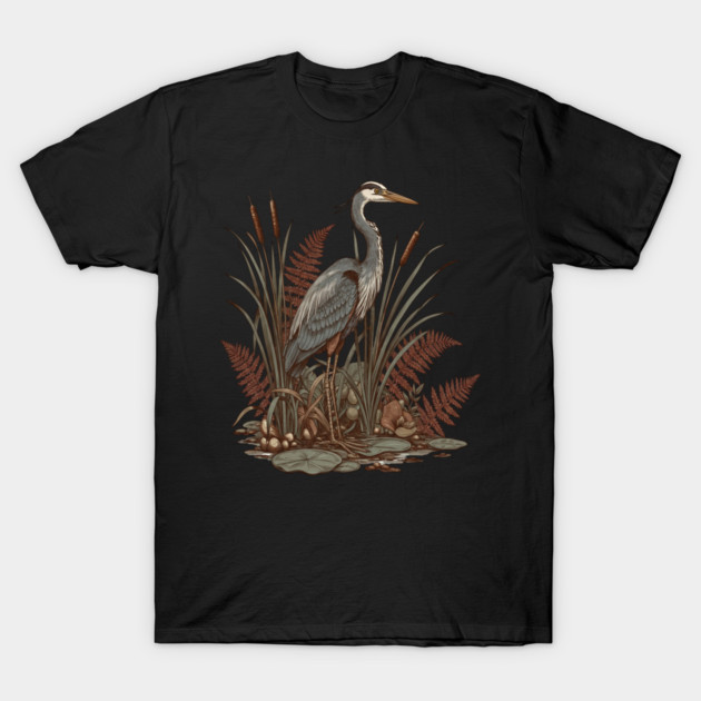 Great Blue Heron Marshland Scene T-Shirt by BirdsnStuff