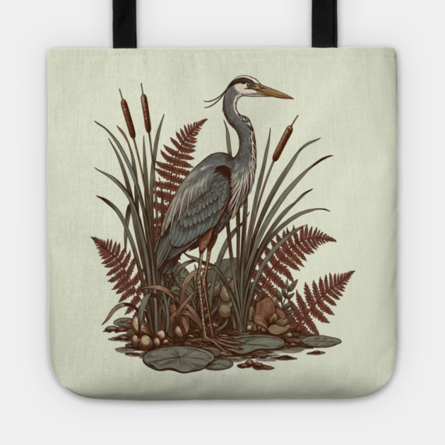 Great Blue Heron Marshland Scene Tote by BirdsnStuff