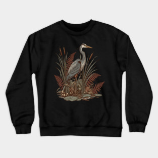 Great Blue Heron Marshland Scene Crewneck Sweatshirt