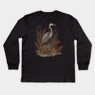 Great Blue Heron Marshland Scene Kids Long Sleeve T-Shirt
