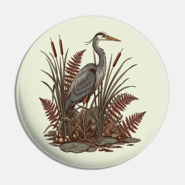 Great Blue Heron Marshland Scene Pin by BirdsnStuff