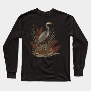 Great Blue Heron Marshland Scene Long Sleeve T-Shirt