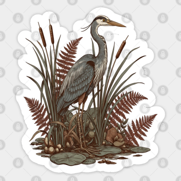 Great Blue Heron Marshland Scene Sticker by BirdsnStuff