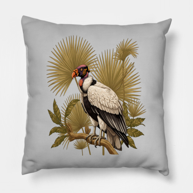 King Vulture in Tropical Palm Canopy Pillow by BirdsnStuff