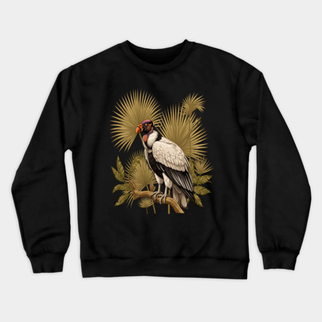 King Vulture in Tropical Palm Canopy Crewneck Sweatshirt by BirdsnStuff